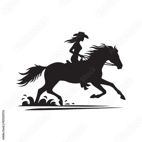 Cowgirl Horse Riding Silhouette - Western Adventure on Horseback - Minimallest Cowgirl Horse Riding Vector 