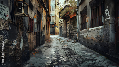 A narrow alleyway with graffiti on the walls  © JuroStock