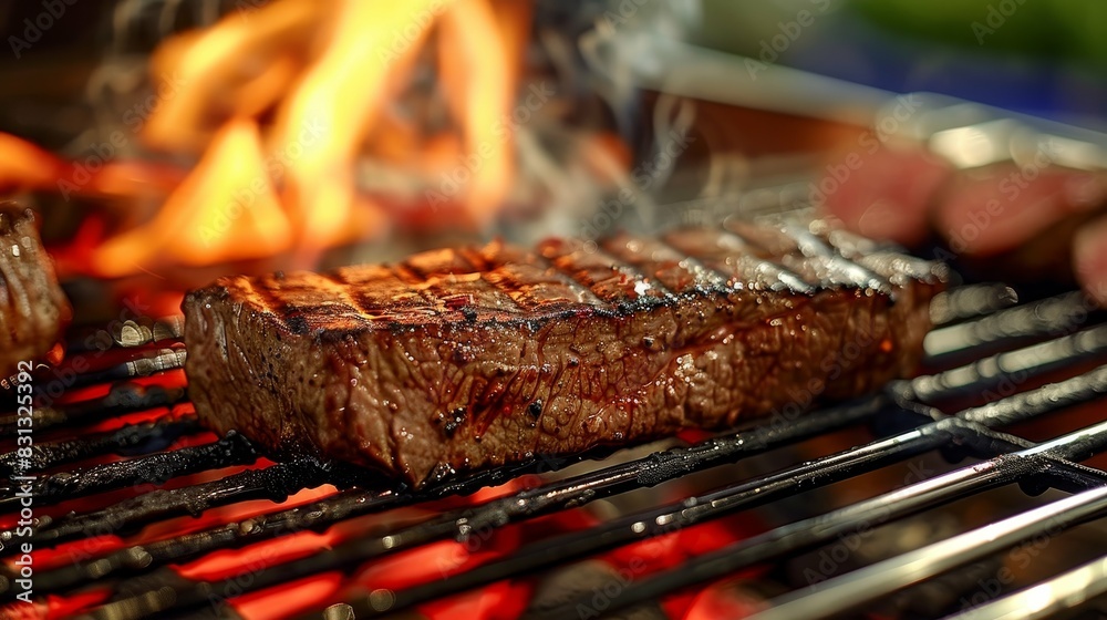 Perfectly Cooked Steak on a Flaming Hot Grill, Juicy and Tender Perfectly Cooked Steak on a Flaming Hot Grill, Juicy and Tender