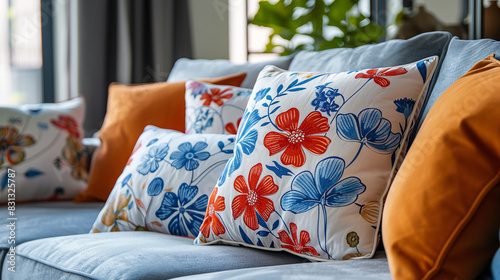 Vintage-inspired cushions with retro floral patterns.