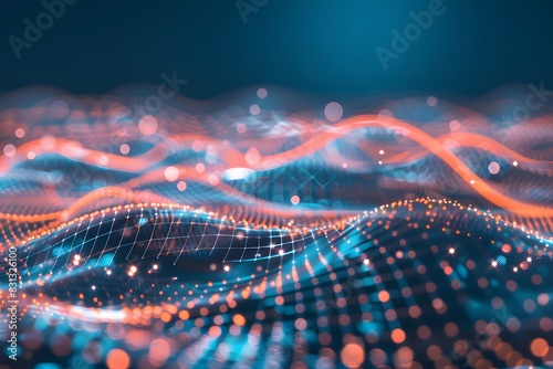 Abstract Digital Landscape with Glowing Wireframe Waves