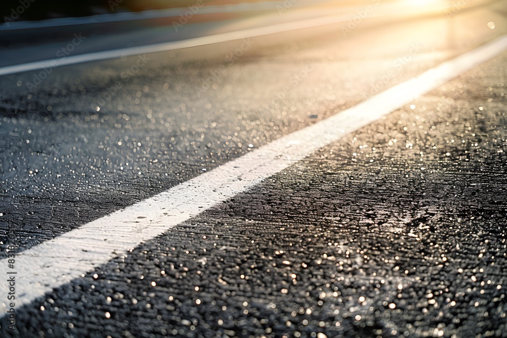 Fototapeta premium Abstract Empty Asphalt Road with White Lines in Sunlight