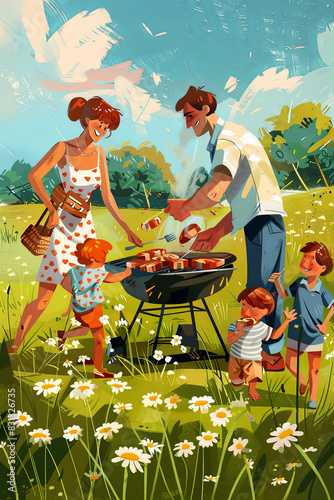Happy American family celebrates with a barbecue