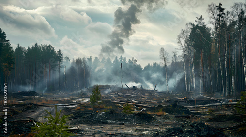 A desolate landscape with a factory in the background photo