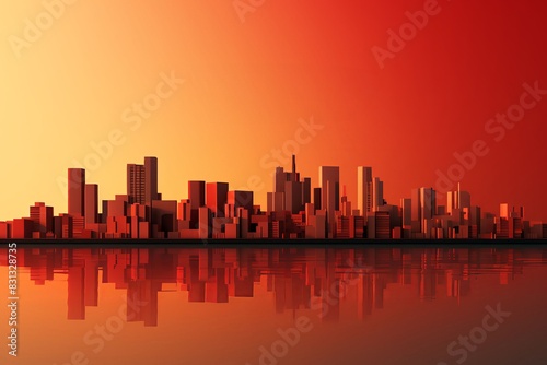 Wallpaper Mural A stunning sunset over a modern city. The warm colors of the sky and the reflection of the buildings in the water create a beautiful and peaceful scene. Torontodigital.ca