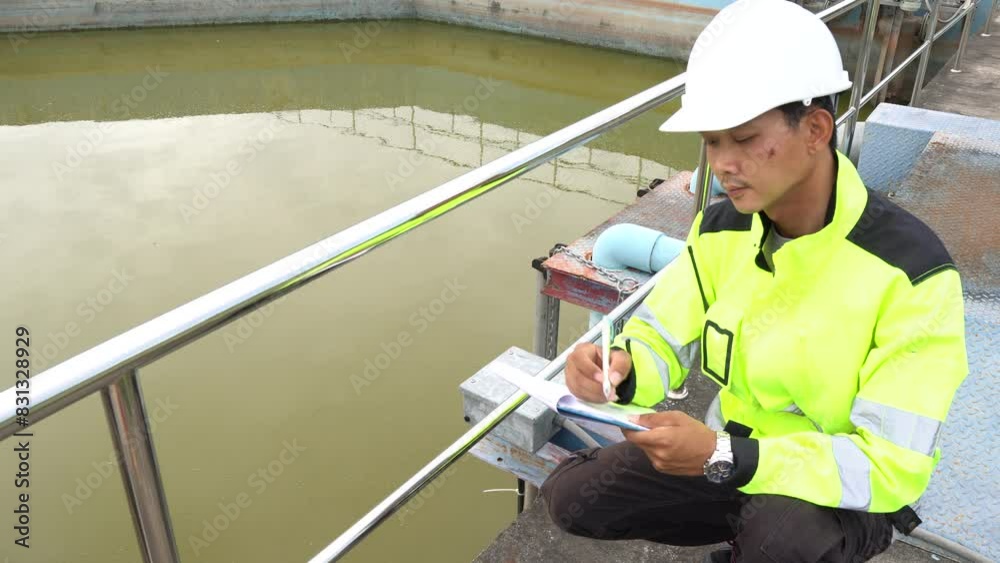 Engineers and Technicians Working at a Water Treatment Plant, Overseeing the Process of Purifying Wastewater to Ensure Clean Water Supply for Public Use, Monitoring Systems and Maintenance Engineers and Technicians Working at a Water Treatment Plant, Overseeing the Process of Purifying Wastewater to Ensure Clean Water Supply for Public Use, Monitoring Systems and Maintenance