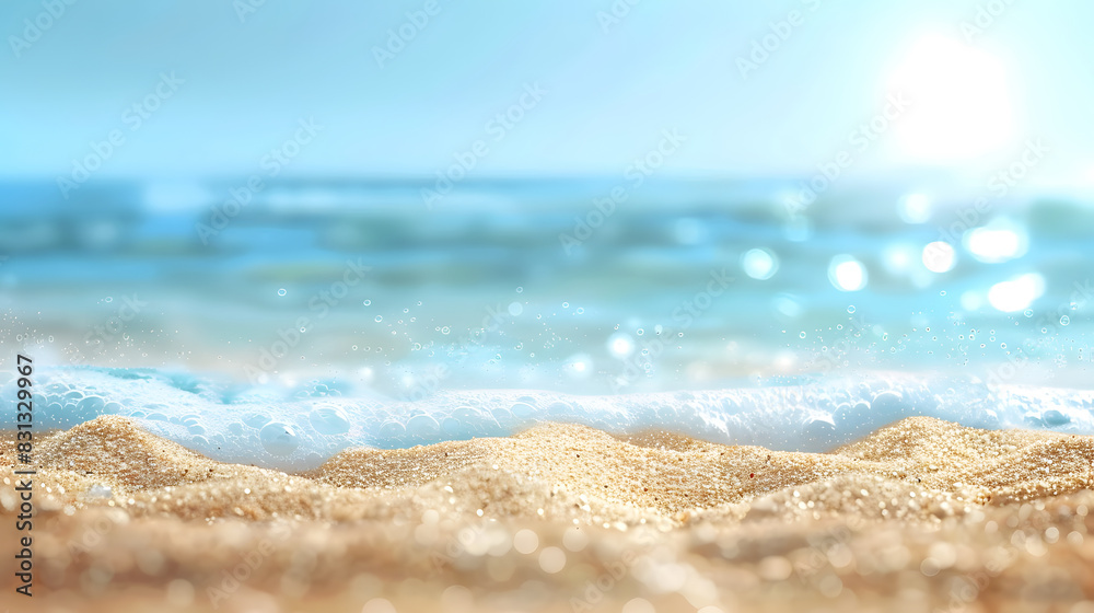 Sand on the beach with the ocean in the background Sand on the beach with the ocean in the background