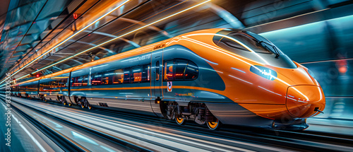 Futuristic High-Speed Train: Sleek and Modern Design in a Vibrant, Neon-Lit Station Showcasing Advanced Transportation Technology and Urban Innovation Wallpaper Digital Art Poster Brainstorming 