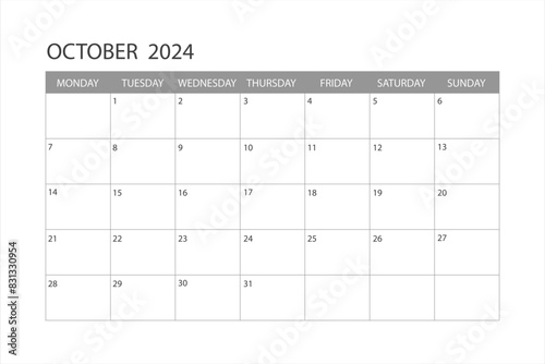 Calendar for October 2024. The week starts on Monday. Glider.
