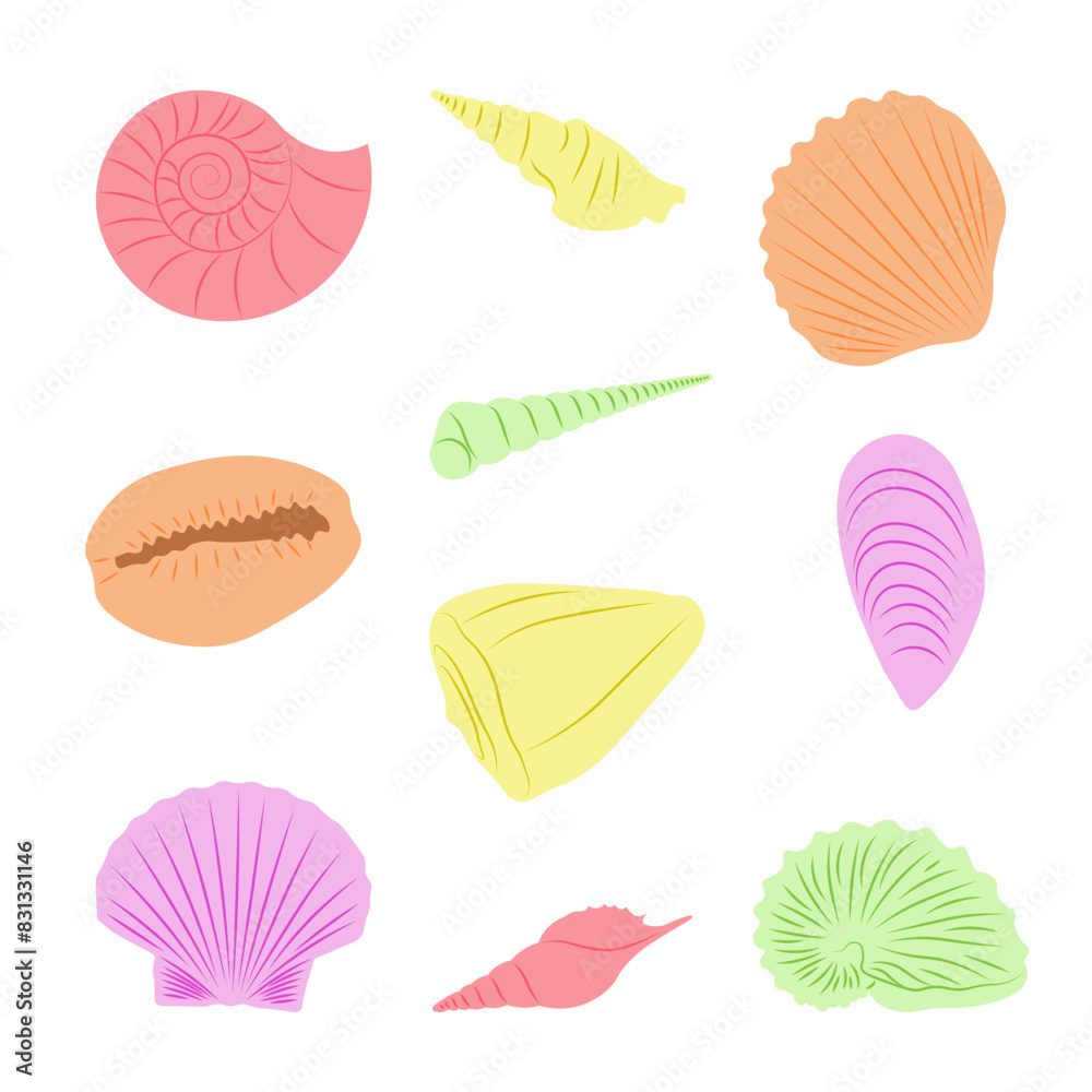Set of colored seashells Set of colored seashells