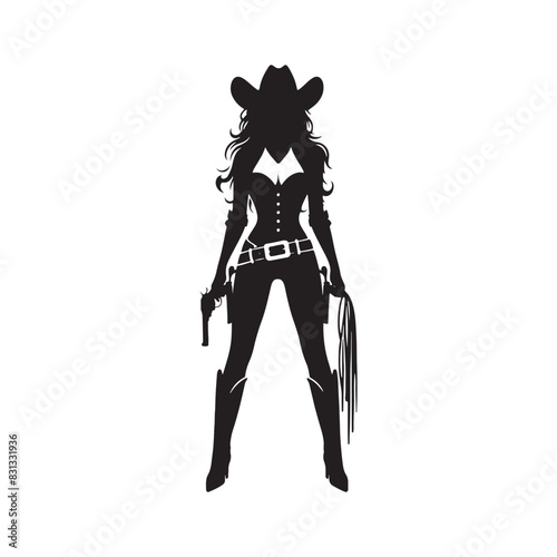 Cowgirl Silhouette in Black and White - Cowgirl Minimallest Vector
