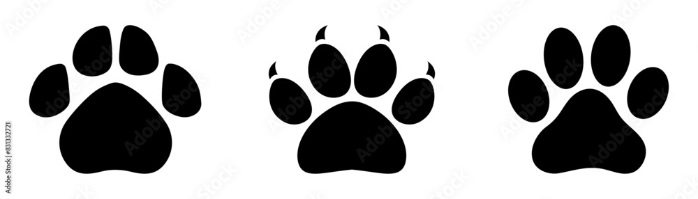 Animal footprint set of three different style foot marks in black color. Black and white sketch of animal footprint vector collection. Paw print of dog, cat, puppy pet footprint, Animal foot print set Animal footprint set of three different style foot marks in black color. Black and white sketch of animal footprint vector collection. Paw print of dog, cat, puppy pet footprint, Animal foot print set