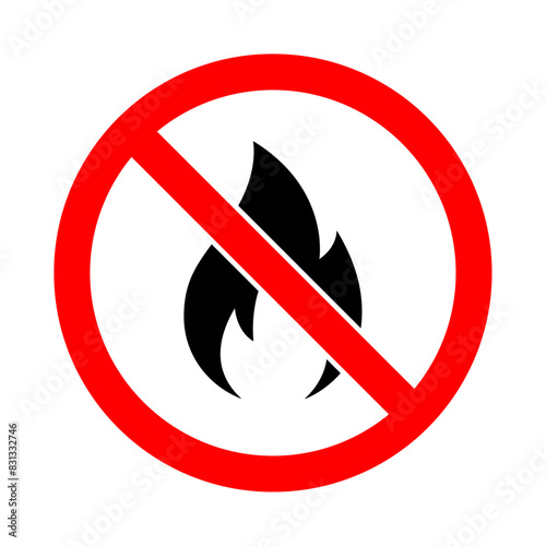 No open flame or no fire ban prohibited sign red symbol. No fire icon set. Ban fire area icon symbol sign, vector illustration.