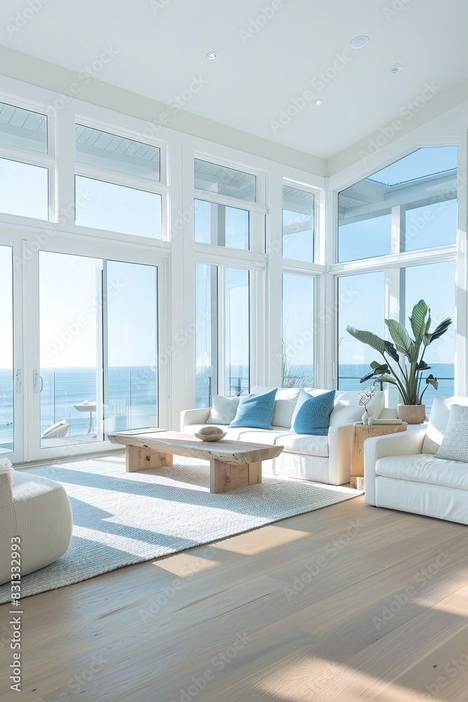Fototapeta premium modern living room with minimalist coastal influences