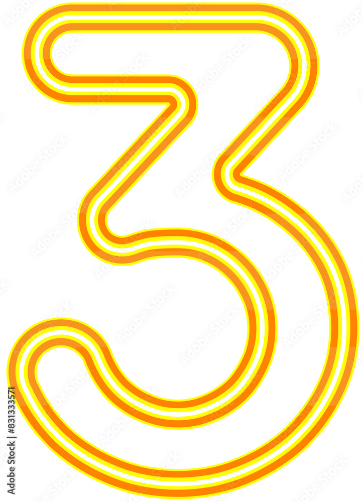 Vector bright yellow and orange neon light number typography design-3 Vector bright yellow and orange neon light number typography design-3