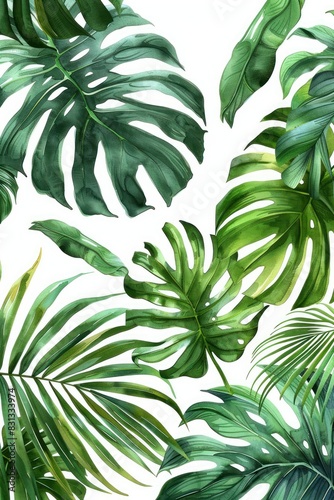 Monstera Leaf  Watercolor tropical Border  watercolor illustration  isolated on solid white background
