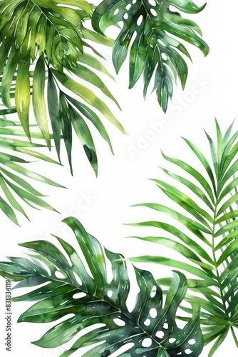 Palm Leaf  Watercolor tropical Border  watercolor illustration  isolated on solid white background