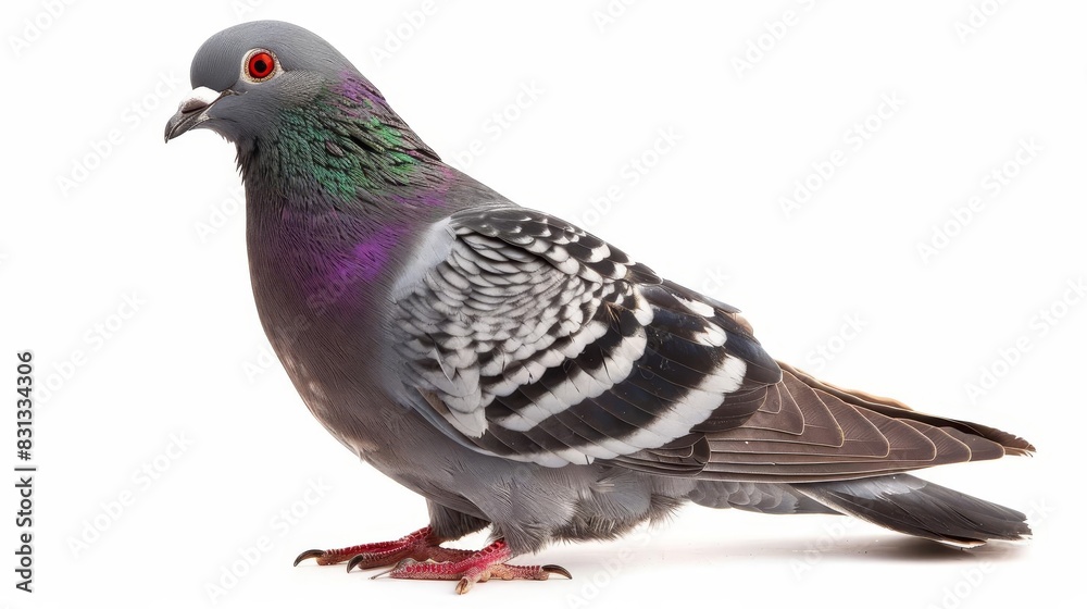 Naklejka premium pigeon perched on white background detailed bird portrait photography