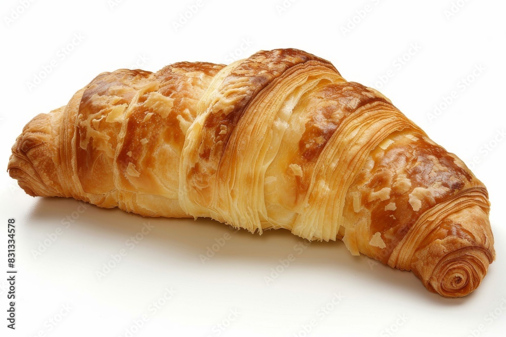 Freshly baked croissant on a white background, highlighting a delicious and flaky pastry perfect for breakfast or a snack