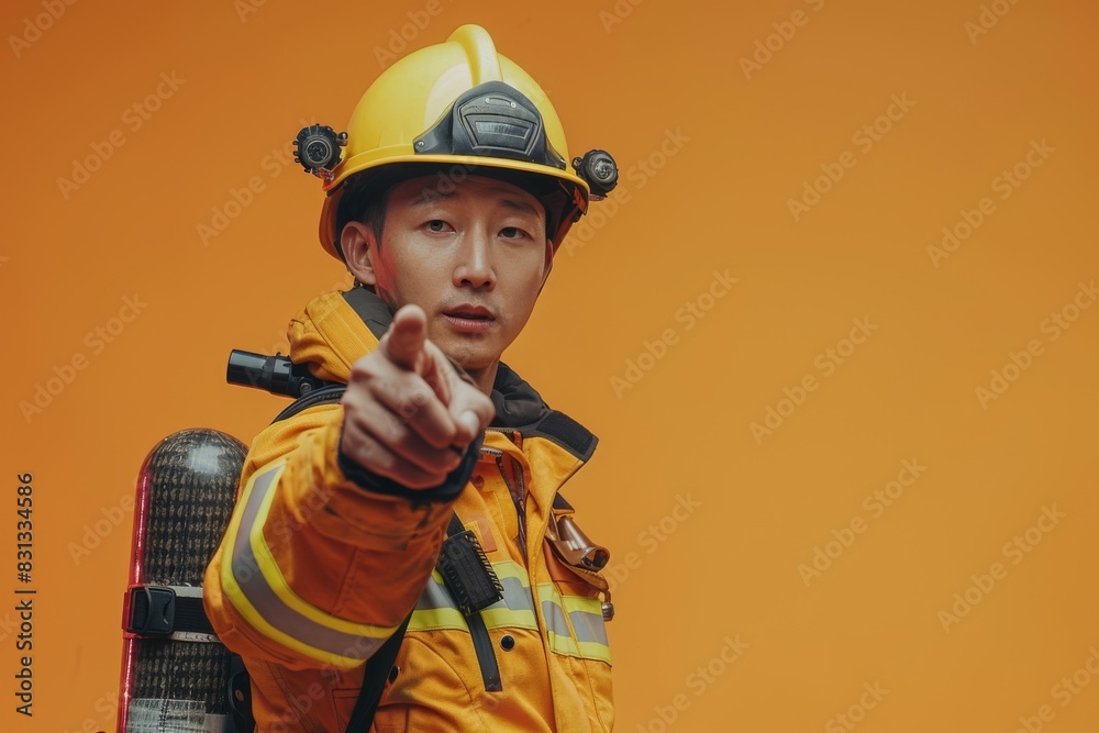 Obraz premium A firefighter pointing to something