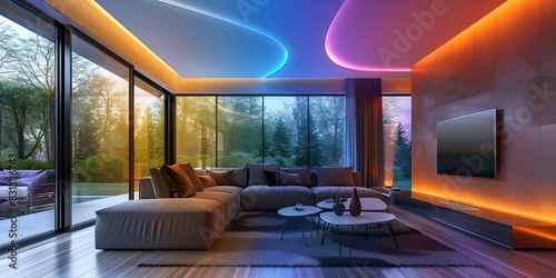 Smart home uses algorithms to regulate energy based on occupancy patterns. Concept Smart Home Technology, Energy Efficiency, Occupancy Patterns, Algorithm Optimization photo