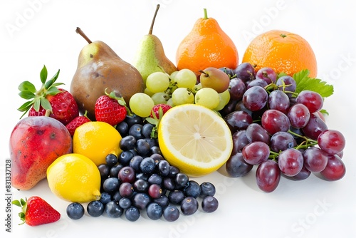 Assorted Fresh Fruits on White Background in Studio Light