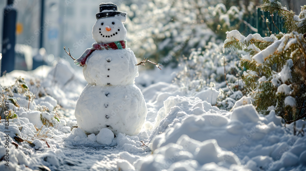 Obraz premium Happy Snowman in Winter a Secession Wallpaper Digital Art Magazine Background Poster Card