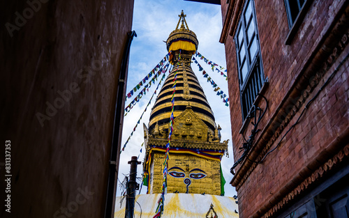 Landscape view of Soyambhunath Stupa in Kathmandu, Nepal. photo