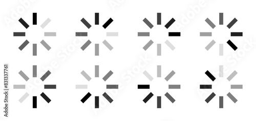 Rectangular loading indicator buffering symbols with eight shaded of black. Internet download or upload buffering vector illustration isolated on white background.