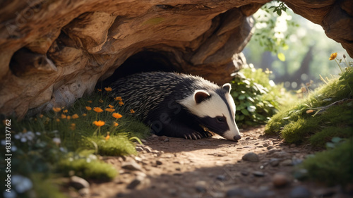 In the Badger's Sett, cozy nooks are filled with the scent of earth and the sound of gentle snores, Generative AI