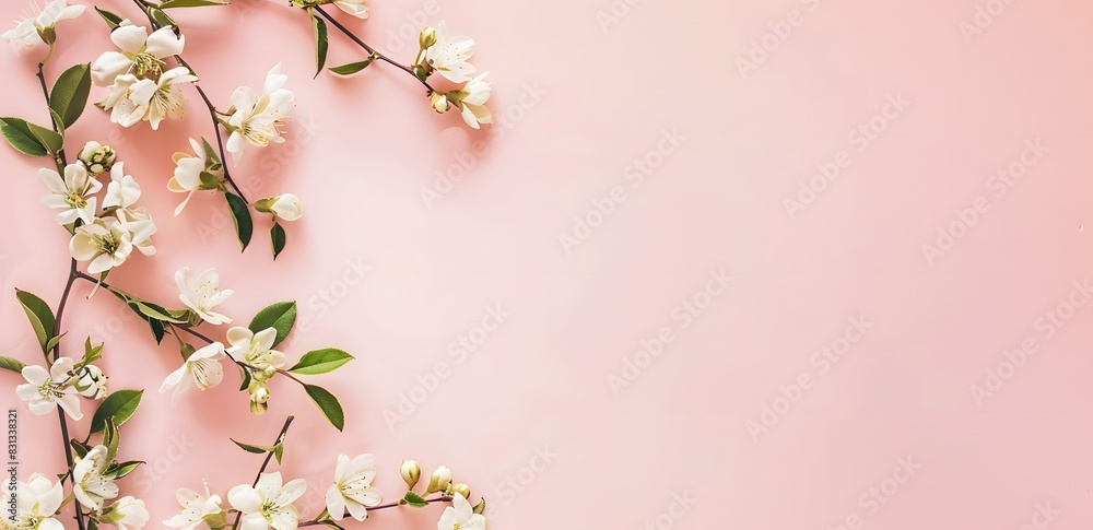 Pastel Pink Background with Delicate Spring Flowers Border Pastel Pink Background with Delicate Spring Flowers Border