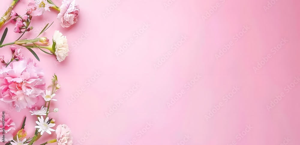 Pastel Pink Background with Spring Flowers Border Pastel Pink Background with Spring Flowers Border