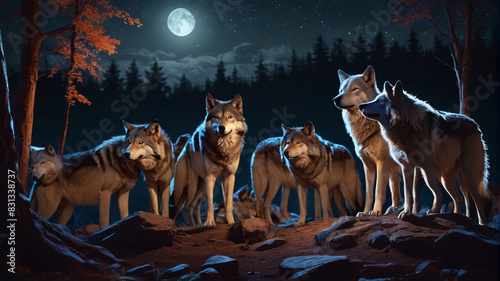 Within the Wolf's Den, a pack gathers under the watchful gaze of the alpha, their howls echoing through the night as they share stories of their ancestors, Generative AI