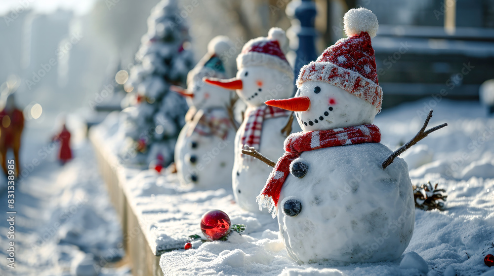 Obraz premium Happy Snowman in Winter a Secession Wallpaper Digital Art Magazine Background Poster Card