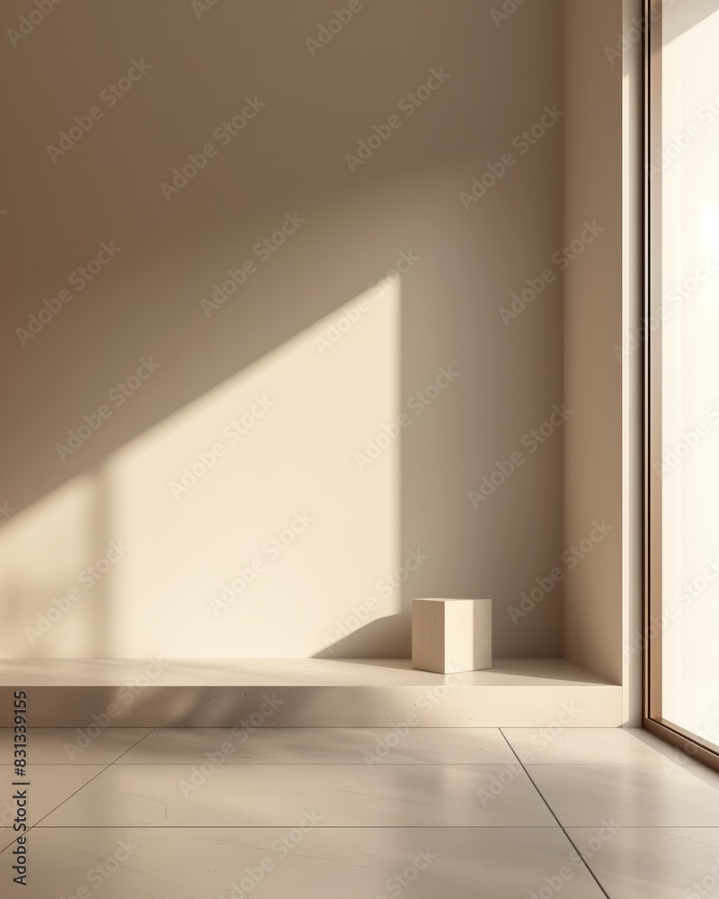 Obraz premium Minimalist Interior with Sunlight Casting Geometric Shadows on Wall