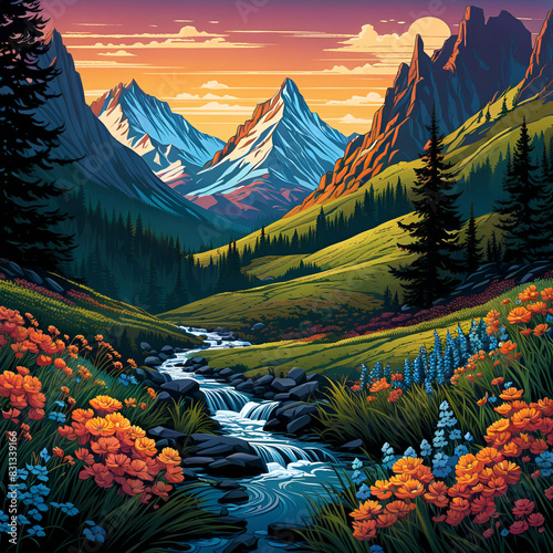 Illustration paysage de montagne photo
