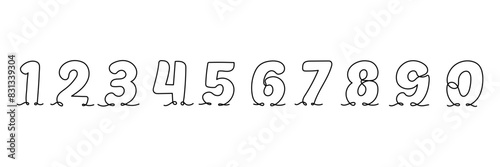 The numbers are drawn in one continuous line drawing. Vector illustration. Set of linear numbers
