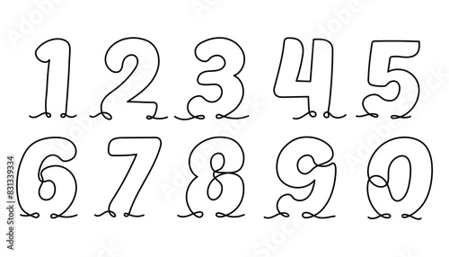 The numbers are drawn in one continuous line drawing. Vector illustration. Set of linear numbers