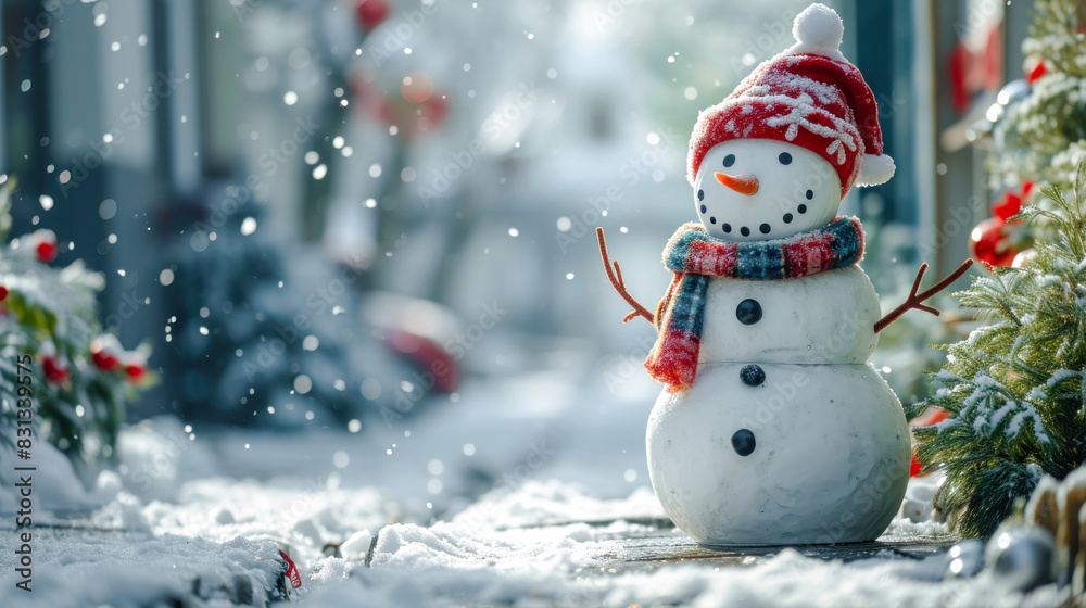 Fototapeta premium Happy Snowman in Winter a Secession Wallpaper Digital Art Magazine Background Poster Card