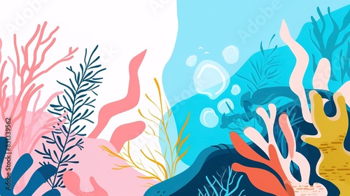 Creative ocean plants flat design side view abstract theme cartoon drawing Split-complementary color scheme 