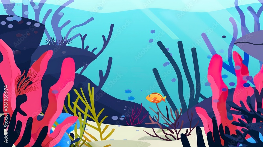 Renowned ocean plants skirmish flat design side view legendary theme animation Split-complementary color scheme 