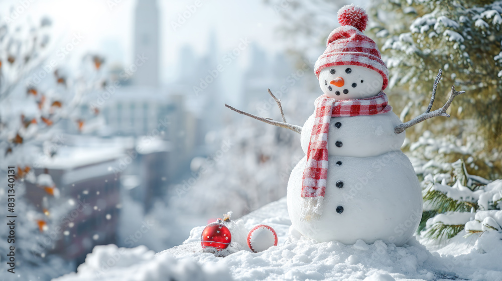 Obraz premium Happy Snowman in Winter a Secession Wallpaper Digital Art Magazine Background Poster Card