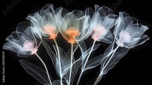 X-ray photography showcasing the hidden beauty within a bouquet of flowers. photo
