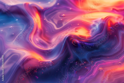Abstract painting with blue, pink, and orange swirl