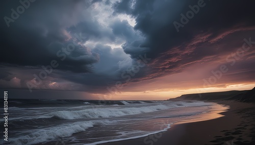 whirlpool at sunset, cloudy, hurricane, rainbow on the horizon. Generative AI, Generative, AI