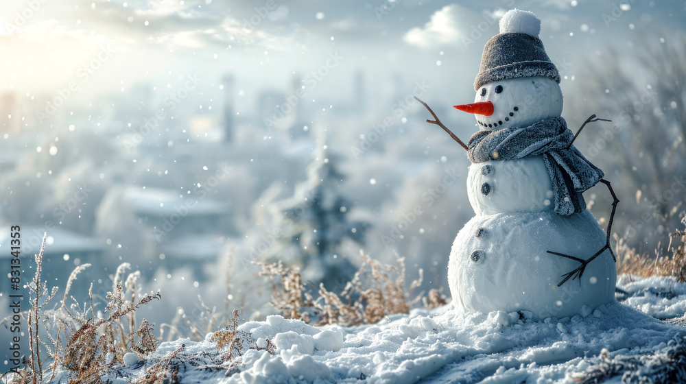 Obraz premium Happy Snowman in Winter a Secession Wallpaper Digital Art Magazine Background Poster Card