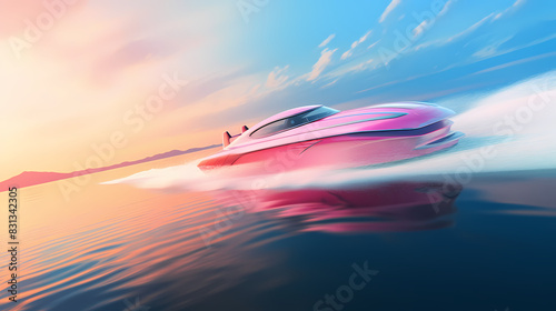 Luxury speedboat on the water at sunset