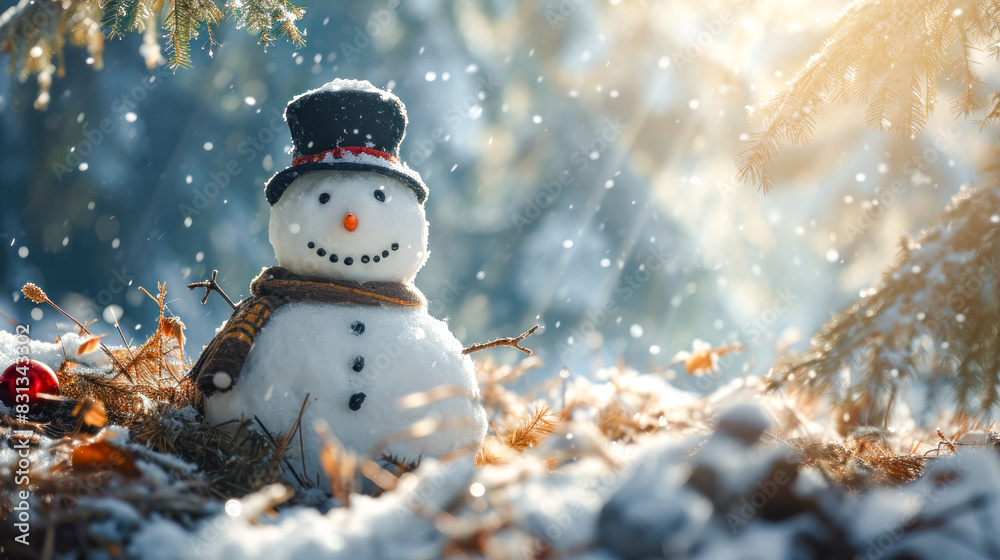 Obraz premium Happy Snowman in Winter a Secession Wallpaper Digital Art Magazine Background Poster Card