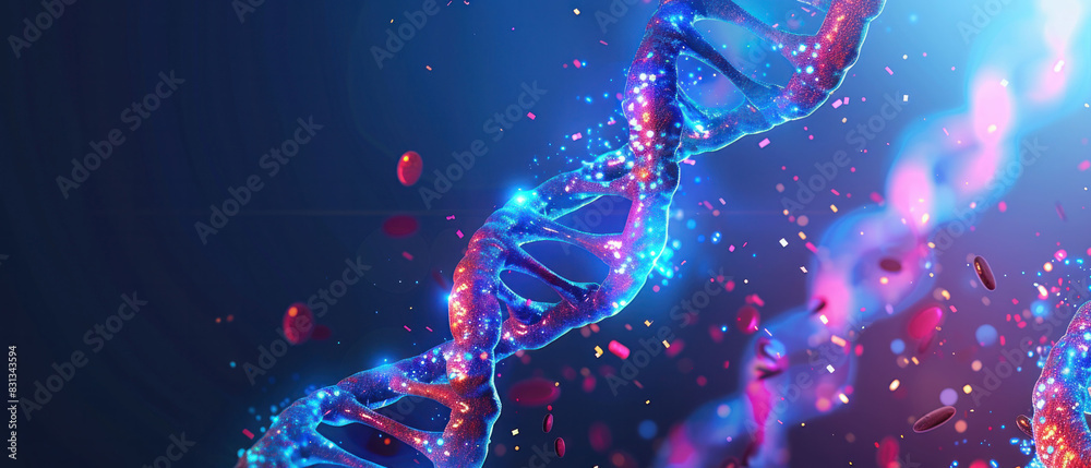 Obraz premium DNA double helix. DNA molecule structure. Medical science research of chromosome DNA genetic biotechnology in human genome cell. Science laboratory experiments analysis and genetic engineering study.