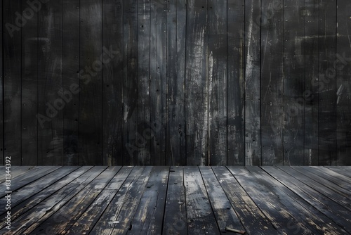 Dark Room with Old Wooden Floor and Wall Background